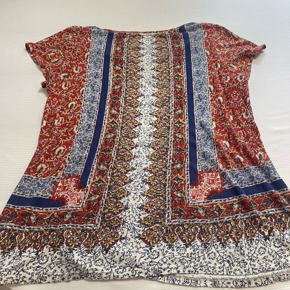 Lucky Brand Scoop Neck Short Sleeve Pull Over Top Multicolored Floral Plus Sz 1X - Picture 4 of 5